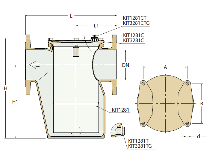 Filtr do wody z poziomym wlotem i kołnierzami PN6/PN16 typ 1281