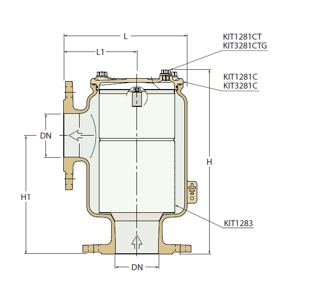 Filtr do wody z pionowym wlotem i kołnierzami PN6/PN16 typ 1283