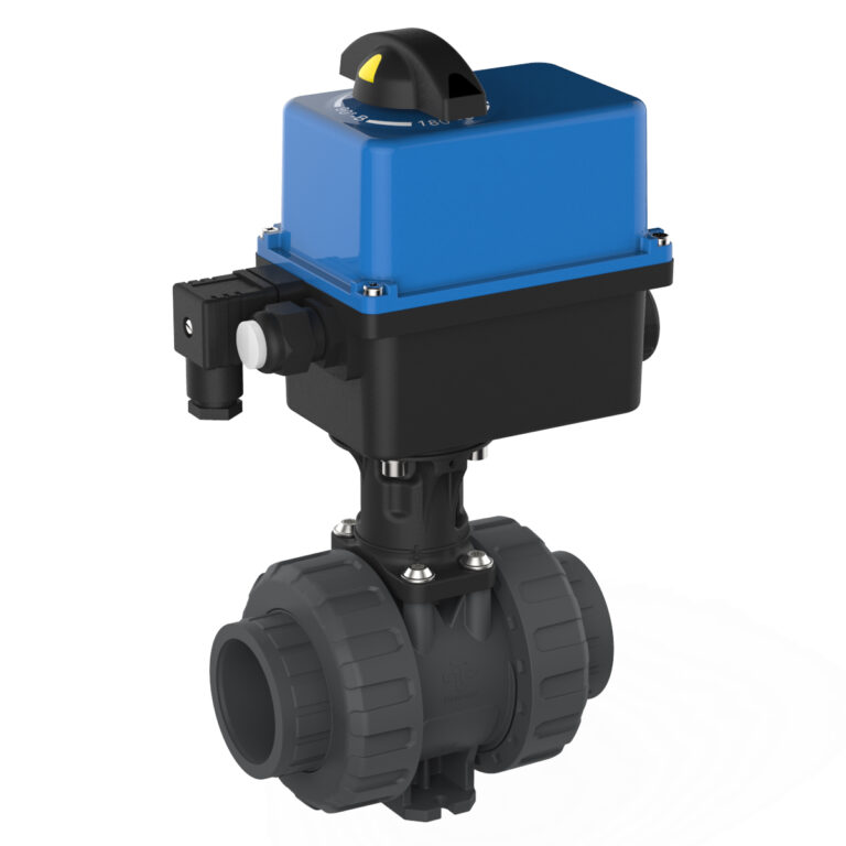 Praher 2-way industrial ball valve M1 PVC-U electric actuator Valpes