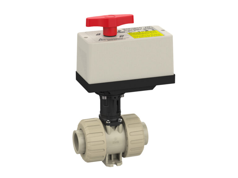 Praher 2-way ball valve M1 PP with electric actuator EO510
