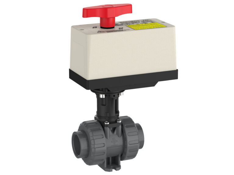 Praher 2-way ball valve M1 PVC-U with electric actuator EO510